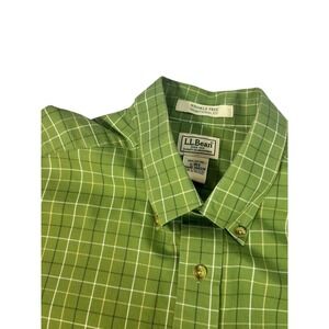 LL Bean Mens Green Plaid Short Sleeve Button Down Shirt Traditional Fit